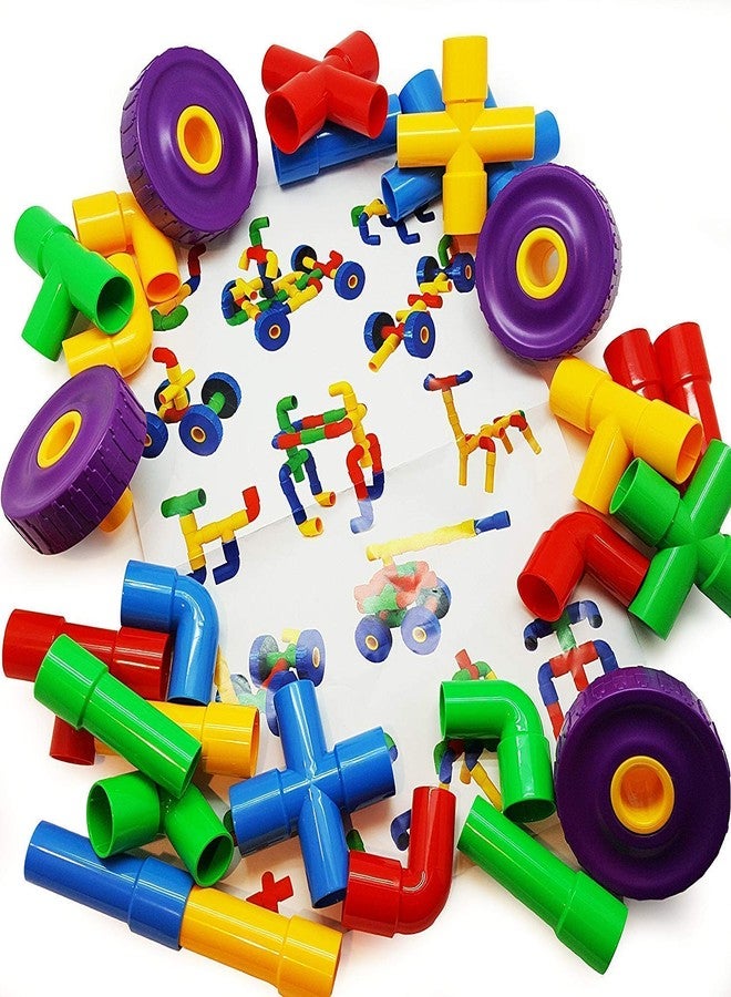 NIYANETAIL Plastic Pipe Puzzle Building Blocks Set/Educational Construction Toy/Puzzles Learning Activity Game for Kids, Children, Boys, Girls (56 Pipes) (Multicolor) - Image 2